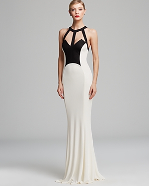 ABS by Allen Schwartz Cutout Neckline Color Block Gown