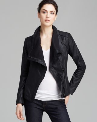 Elie Tahari Jacket - Andreas Drape Front Leather | Bloomingdale's