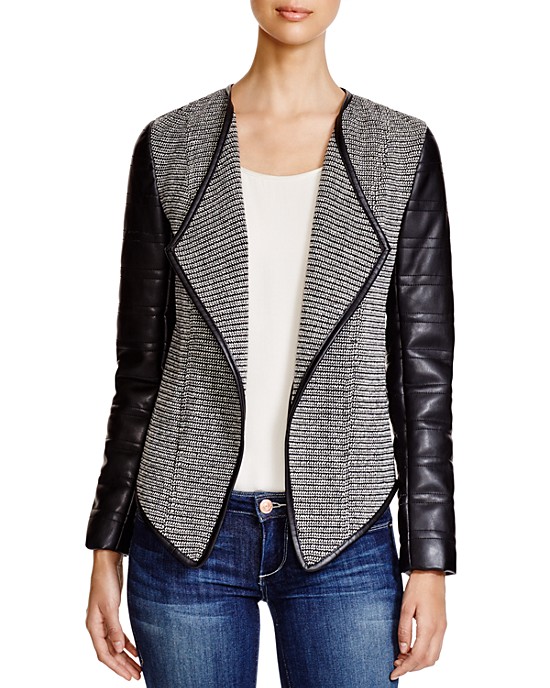 Bloomingdales Bagatelle Tweed and Faux Leather Jacket