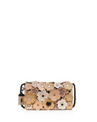 Coach 'dinky' Flower Appliqué Leather Crossbody Bag In Beechwood/black Copper