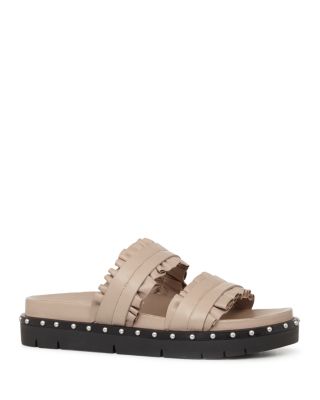 Allsaints Alanna Ruffle Studded Slide Sandals In Sepia Pink/silver