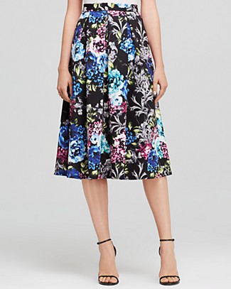 scuba midi aqua skirt floral