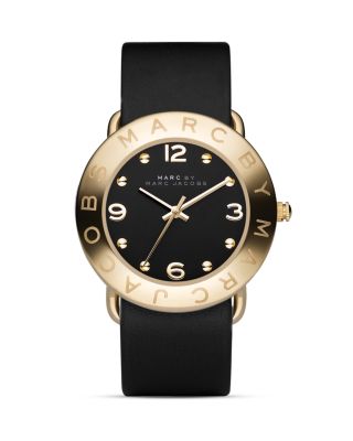 MARC BY MARC JACOBS Amy Gold & Black Leather Strap Watch, 36mm_0