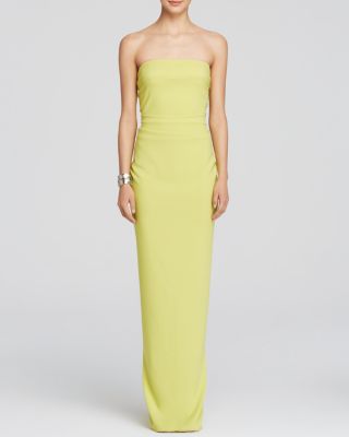 nicole bakti strapless ruffle back gown