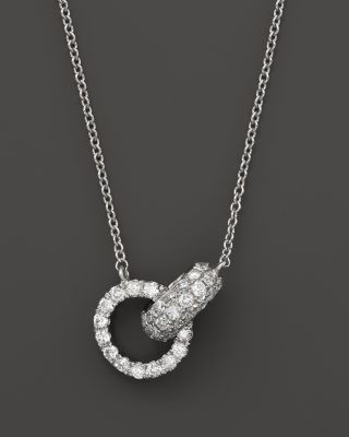 Diamond Interlocking Circle Pendant Necklace In 14k White Gold, .55 Ct 