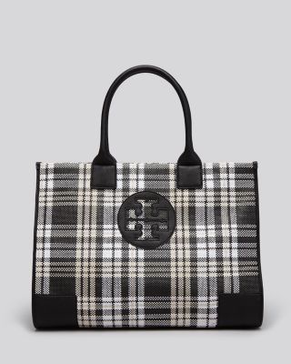 tory burch ella plaid tote