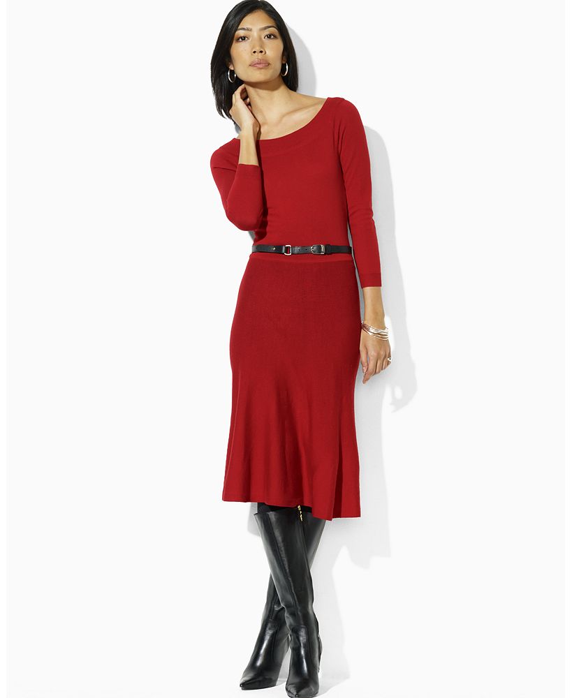 Lauren by Ralph Lauren Odelya Merino Wool Jersey Boatneck Dress
