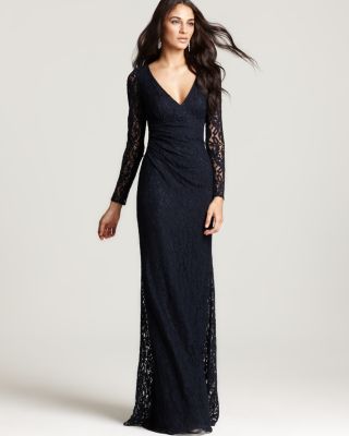 David Meister Lace Gown - Long Sleeve | Bloomingdale's