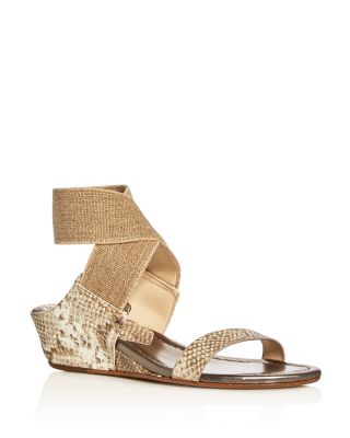 Donald J Pliner Eeva Metallic Snake Embossed Ankle Strap Wedge Sandals