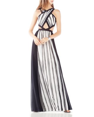 bcbgmaxazria raven pleated cutout gown