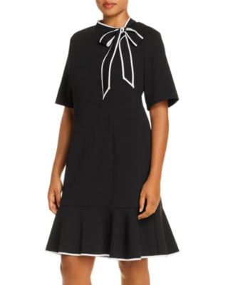 Adrianna Papell Plus Size Tie Neck Flounce Dre Black Ivory 14W