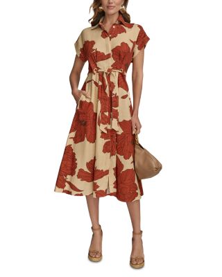 Donna Karan New York Womens Tie-Waist Shirtdress Cinnamon Multi 8