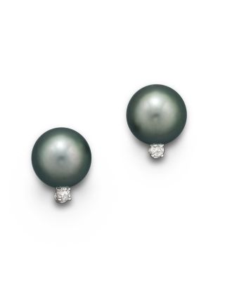 Tara Pearls Cultured Tahitian Pearl & Diamond Stud Earrings, .10 ct. t.w.