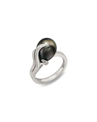 Tara Pearls Tara Pearls 14K White Gold, Diamond and Tahitian Cultured Pearl Ring, 10-11mm