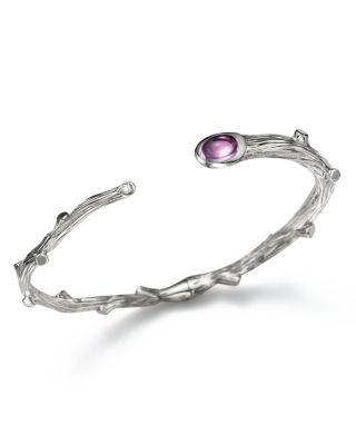 Michael Aram Michael Aram Sterling Silver Twig Bracelet with Amethyst and Diamond Detail