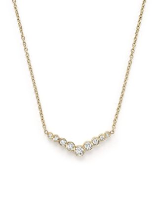 Zoë Chicco 14K Yellow Gold and Diamond Bezel-Set V Necklace, 16