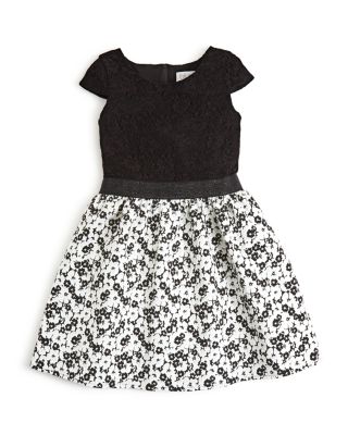 US Angels Girls' Floral Lace Brocade Dress - Sizes 7-16