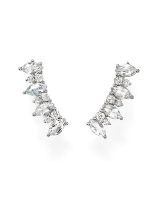 Meira T 14K White Gold, Diamond and White Topaz Cluster Ear Climbers