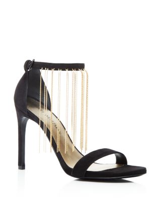 Stuart Weitzman Link Chain Fringe Ankle Strap Sandals