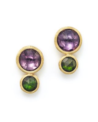 Marco Bicego 18K Yellow Gold Jaipur Two Stone Earrings with Amethyst and Green Tourmaline 