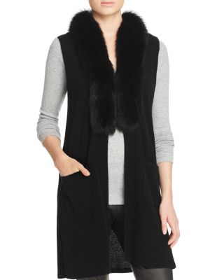 C by Bloomingdale's Fur Trim Cashmere Vest