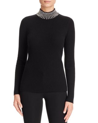 C by Bloomingdale's Faux Pearl Turtleneck Cashmere Sweater