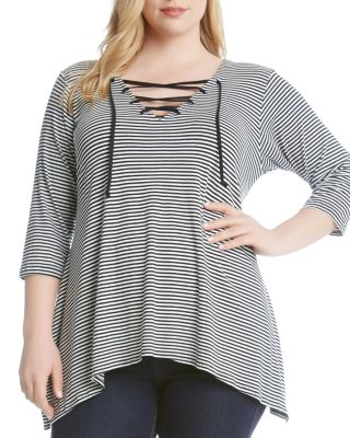 Karen Kane Plus Lace Up Striped Top