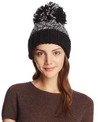 AQUA Marled Knit Beanie with Oversized Pompom