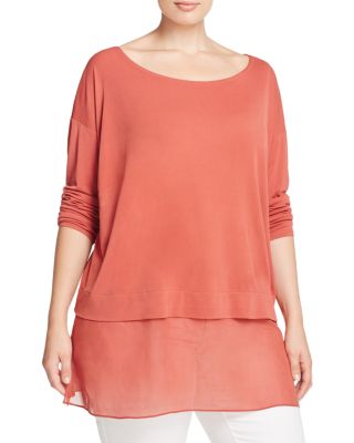 Eileen Fisher Plus Layered-Look Silk Sweatshirt