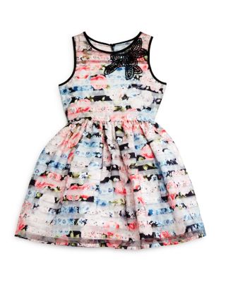 Pippa & Julie Girls' Burnout Floral Stripe Dress - Sizes 2-6X