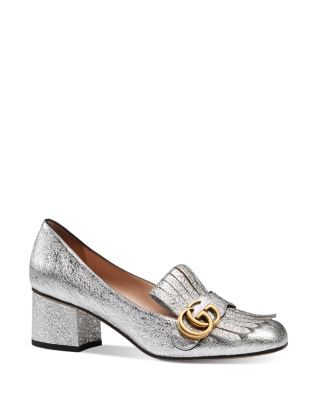 Gucci Marmont Metallic Mid Heel Loafers 