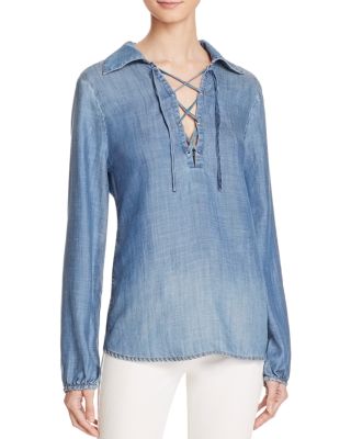 FRAME Lace-Up Chambray Blouse