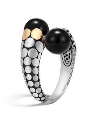 John Hardy 18K Yellow Gold and Sterling Silver Dot Bypass Ring with Black Onyx