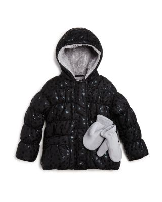 Rothschild Girls' Foil Heart Print Jacket & Mittens Set - Sizes 2-4T