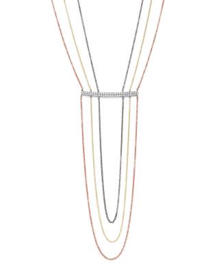 Meira T 14K Yellow, White, and Rose Gold Diamond Bar Triple Strand Necklace, 16