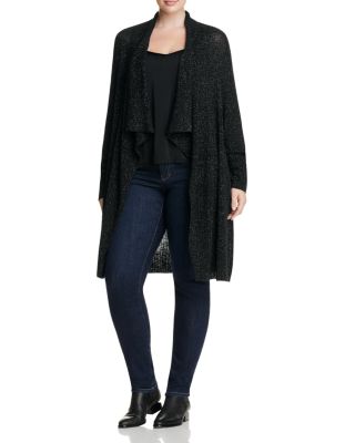 Eileen Fisher Plus Metallic Ribbed Drape Front Cardigan