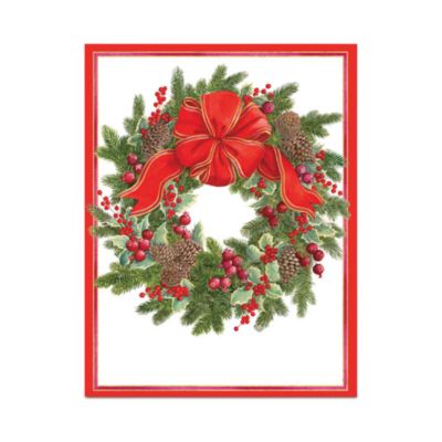 Caspari Wreath with Greens and Berries Christmas Cards, Box of 16