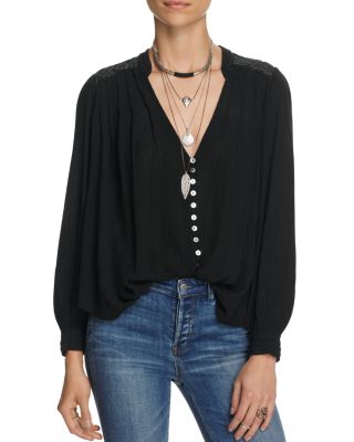 Free People Canyon Rose Embellished Yoke Blouse