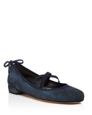 Stuart Weitzman Bolshoi Denim Crisscross Ballet Flats