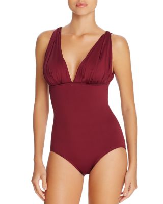 Carmen Marc Valvo Draped Halter One Piece Swimsuit