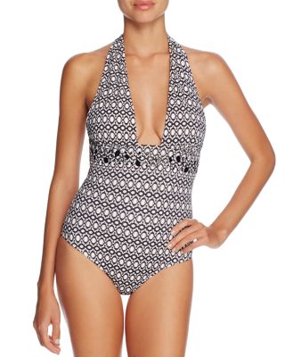 Heidi Klum Embellished Halter One Piece Swimsuit