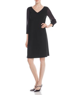 Lafayette 148 New York V-Neck Sheer Sleeve Dress