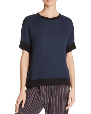 Vince Color Block Shrunken Trim Silk Top