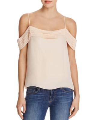 T by Alexander Wang Pleated Silk Cold Shoulder Top