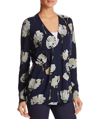 Lafayette 148 New York Floral Print Open-Front Cardigan