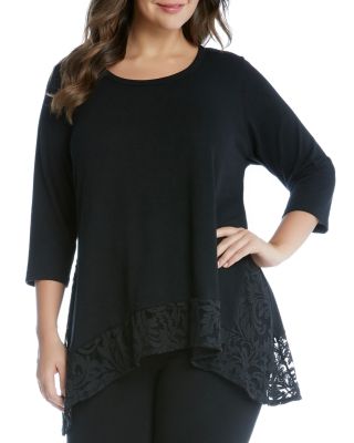 Karen Kane Plus High Low Lace Hem Top