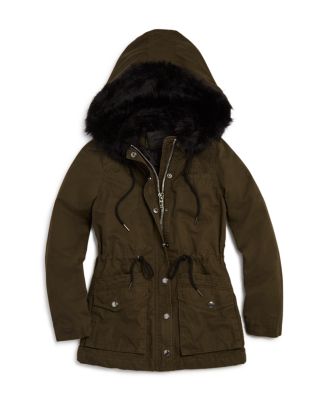 BLANKNYC Girls' Faux Fur Trimmed Hooded Coat - Sizes S-XL