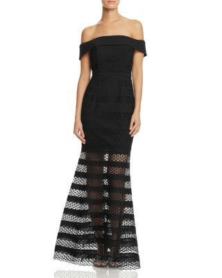 Jarlo Off-The-Shoulder Illusion Stripe Gown