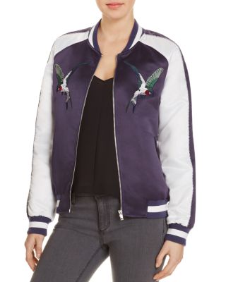 Bagatelle Embroidered Bird Color Block Bomber Jacket