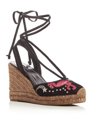 MARC JACOBS Nathalie Appliqué Embellished Espadrille Wedge Sandals